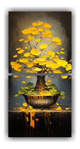 120x60cm Cuadro Abstracto Ginkgo Biloba Bonsai, Amarillo Y B