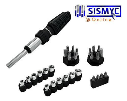 Desarmador Tipo Matraca Con Puntas Y Dados 34 Piezas Maxtool