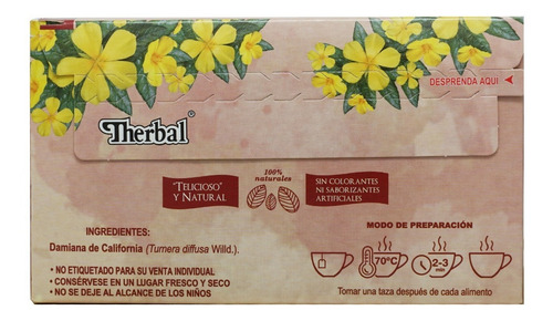 Imagen 3 de 5 de (3 Piezas) Té Damiana De California (25 Sobres) Therbal