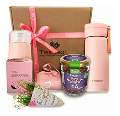 Kit Termo Acero Inoxidable Color Rosa Y Tisana Moras