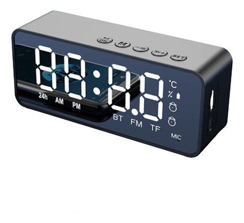 Reloj Despertador Digital Con Altavoz Bt, Espejo Led Con Dob