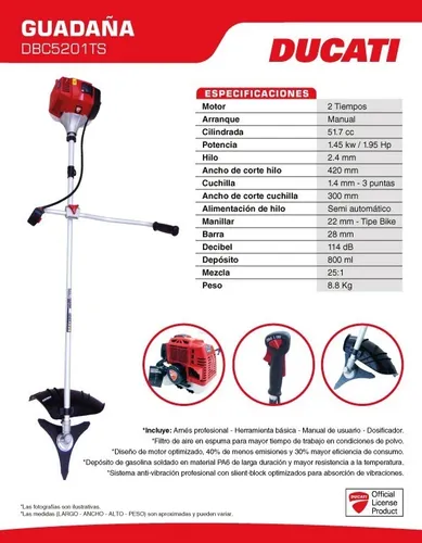Guadañadora Ducati Dbc5201ts Motor 2 Tiempos De 52cc - 2 Hp