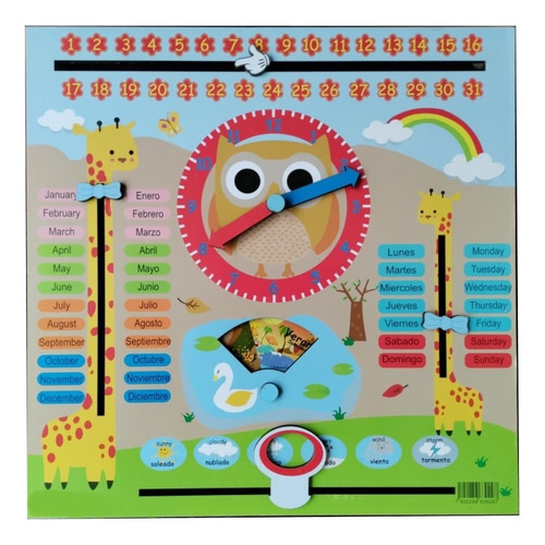 Reloj Calendario Didáctico Montessori Juego Bilingüe Animado