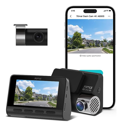 70mai True 4k Dash Cam A800s Con Sony Imx415, Frontal Y Tras