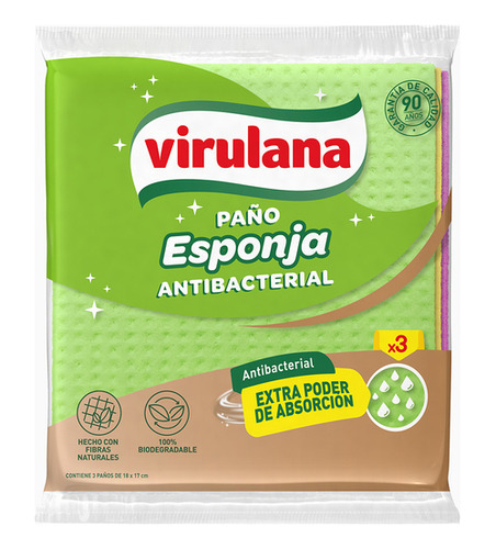 Esponja Virulana Antibacterial de fibrasnaturales pack x 3
