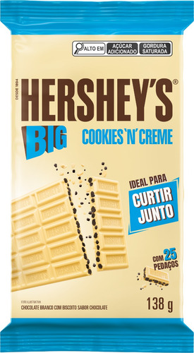 BARRA CHOCOLATE BRANCO XL COM BISCOITO CHOCOLATE 138G