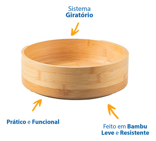 Organizador Giratório Redondo Alto Multiuso Keep Bambu Ou