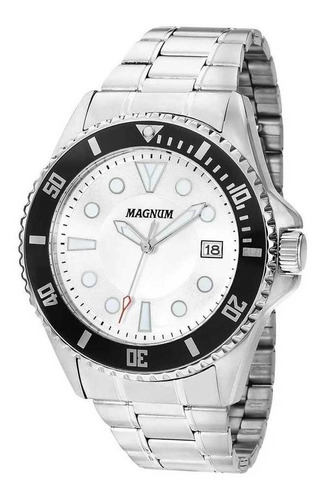 Relógio Masculino Magnum Original -ma33059q Cor da correia Prateado Cor do bisel Preto Cor do fundo Branco