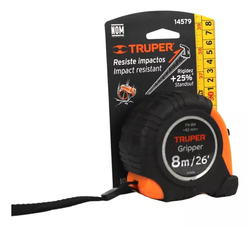 Flexómetro Gripper De 8 Metros Anti-Impacto, Uso Profesional Truper TRUPER