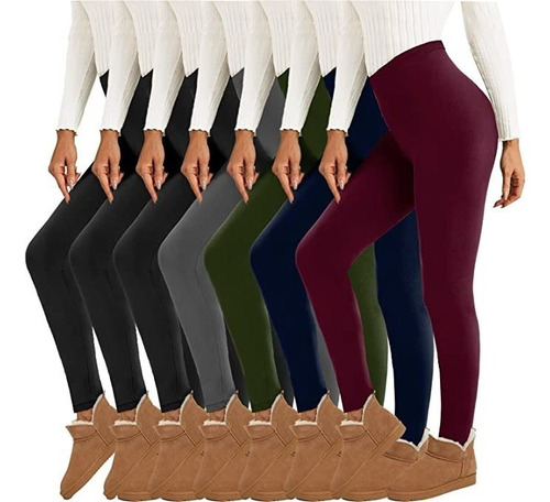 Icerose Paquete De 7 Leggings Con Forro Polar Para Mujer, L.