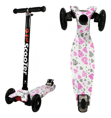 Scooter Patín Para Niños Aeiou 617 Compacto Y Ligero Color Rosa Corazones