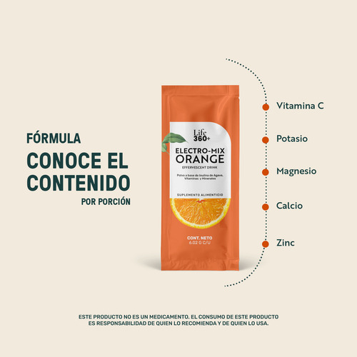 Life360+ Electro-mix Effervescent Drink Naranja 30 Sobres