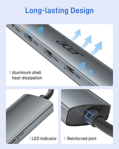 Acer Usb C Hub, 10gbps Type C Splitter With 4 Usbc 3.2 Po...