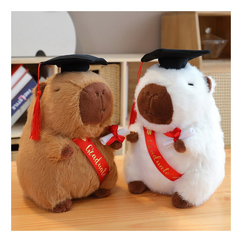 Muñeco Capibara Graduación 25 Cm, Juguete Peluche P Color Marrón
