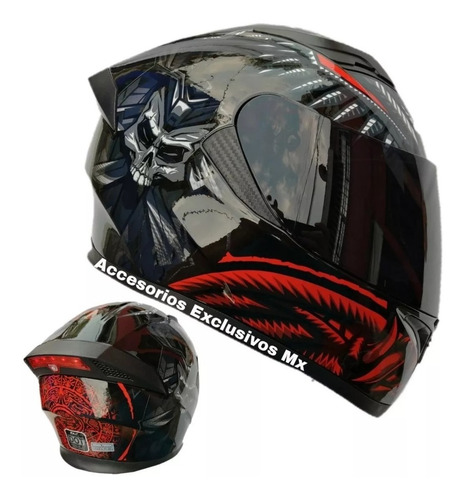 Casco Negro Luz Led Rojo Cerrado Certificado Mica Pulsar 250