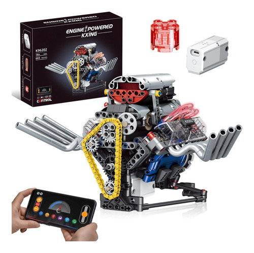 Kit De Modelo De Motor Bricxor V8 Que Funciona, Controlado E