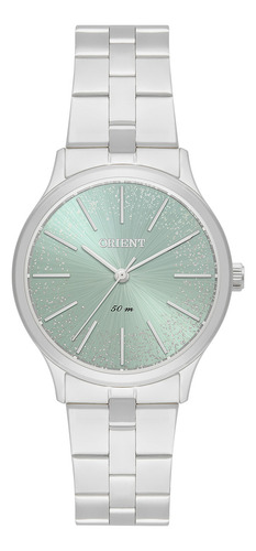 Relógio Orient Feminino Fbss0143 F1sx - Revendedor Correia Prateado Bisel Prateado Fundo Verde-claro