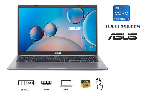 Notebook Asus Vivobook I3 11th 8gb Ram 256gb Ssd 15.6 Táctil Color Gris