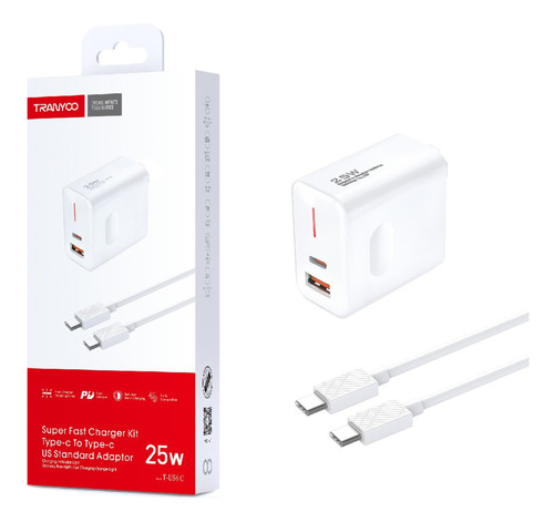 Carregador Turbo Pd+usb-c+usb Cabo Kit Para Celular/tablets Cor Branco