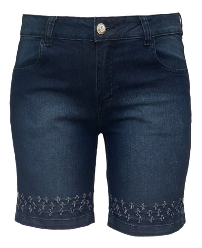Bermuda Jeans Fem Plus Size Detalhes Vazados Barra 48 À 60