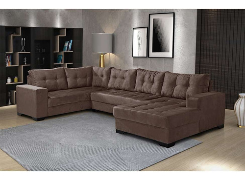 Sofá De Canto 6 Lugares Com Chaise Direito Dijon Suede Ma... Cor Marrom Médio