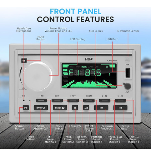 Receptor Estéreo Marino Pyle Con Bluetooth, De Doble Din