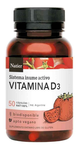 Imagen 1 de 3 de Vitamina D3 Natier - 50 Capsulas