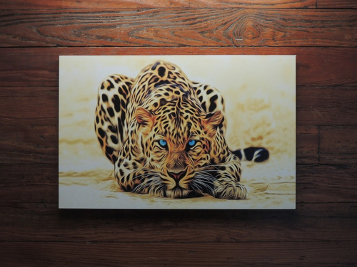 Cuadro 27x42 Animales Triptico Moderno Leopardo Color Jirafa