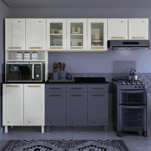 Cozinha Compacta Aço 3 Peças com Armário para Forno/Micro-ondas Multimóveis CR20367 Branco