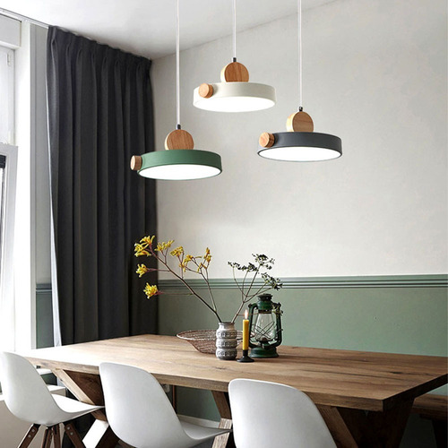 Lámpara Led Nórdica De Colgante Moderno 3 Colores Madera