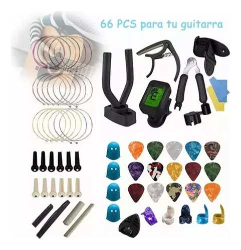 Kit De Accesorios Para Guitarra Acustica Cuerdas 66 Unidades