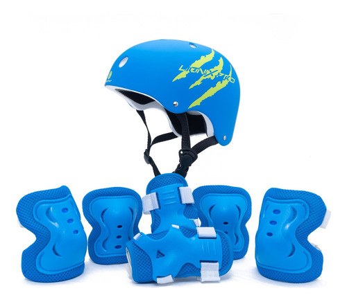 Set De Casco Y Protectores Lionix Pro Shield Kids Azul