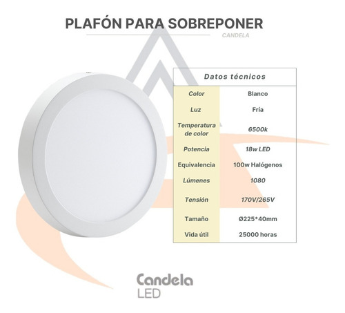 Lámpara plafón de techo Candela Plafon Redondo con Base color frío 170V/265V por 1 unidad
