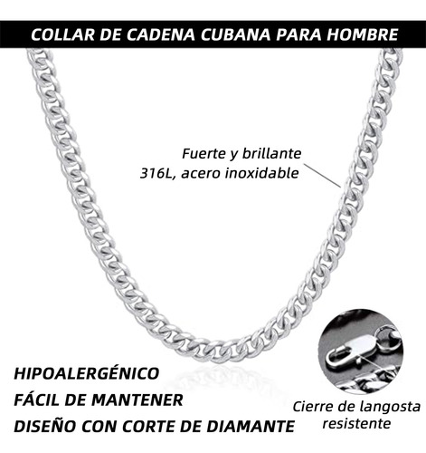 Acero Inoxidable Plateado Collar Estilo Cubano Unisex