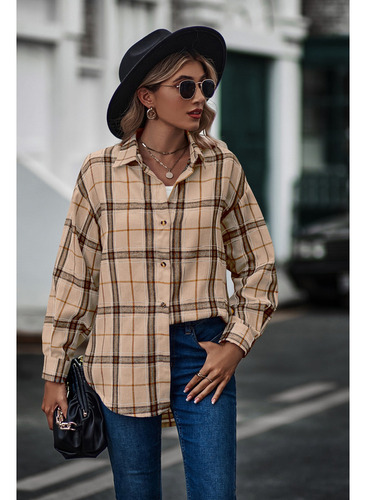 Camisa Holgada De Cuadros Casual Para Mujer Otoño E Invierno