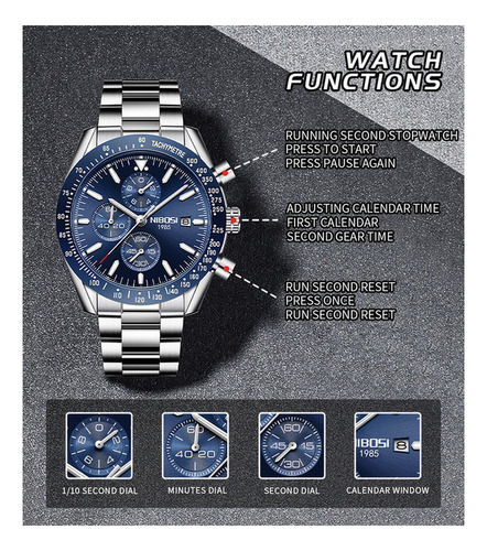 Reloj De Cuarzo Con Calendario Luminoso De Lujo Nibosi