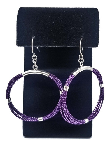 Aretes Para Mujer Hilo Color Morado Joya Plata 950