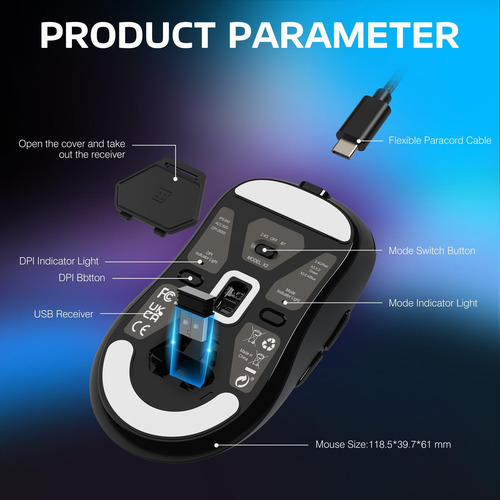Attack Shark X3 Wireless Gaming Mouse, 49 G De Mouse De Comp