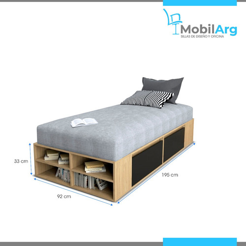 Imagen 4 de 9 de Cama Box Sommier De 1 Plaza Juvenil Con Cajonera