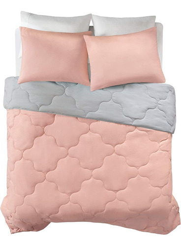 Comfort Spaces ® edredón Doble Vista Cama Queen Size 3piezas Color Coral / Gris