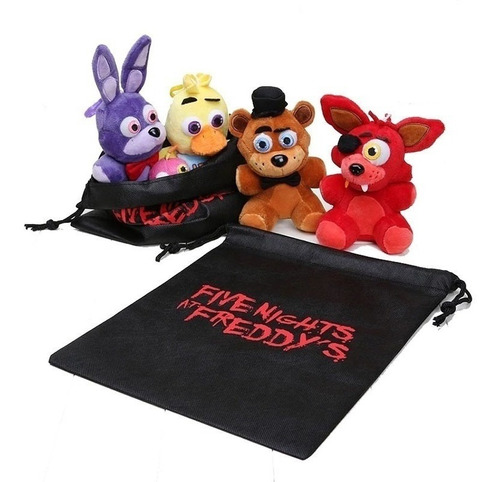 Pack De 5 Felpa Fnaf Chica Bonnie Freddy Foxy Con Bolsa Anim