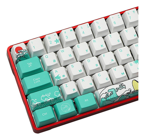 71key Coral Sea Ukiyo-e Dye-sub Pbt Keycaps Set Diy Para