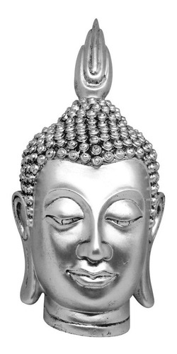 Estátua Decorativa Buda Prata Com 24 Cm Importada