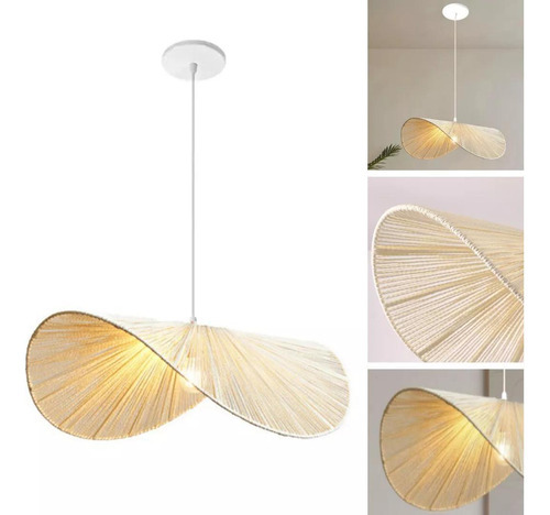 Lustre Pendente Cúpula Luminária Rattan Fibra Natural 60x16