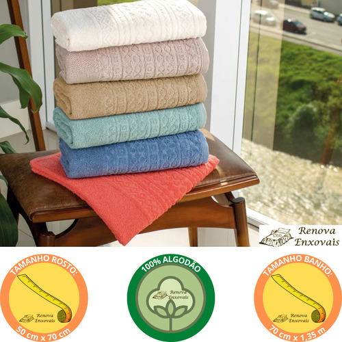 Jogo De Toalhas 4 Peças Toalha Aveludada Banho E Rosto Felpuda Macia Grossa Grande Luxo Jacquard 2 Pçs De Cada - Rosa Claro - 100% Algodão - 70 Cm X 1, 35 M E 50 Cm X 70 Cm - Renova Enxovais