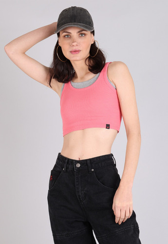 Polera Top Cuello Redondo Mujer Soviet Rosado Fluor