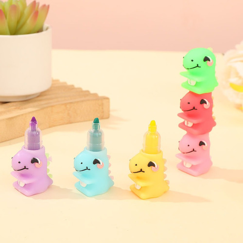 Kit Com 5 Caneta Marcador De Texto Mini Dinossauro Fofinho