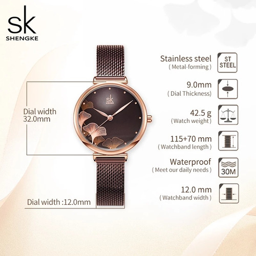 Reloj Mujer Shengke Exclusivo Diseño Ginkgo Biloba Elegante