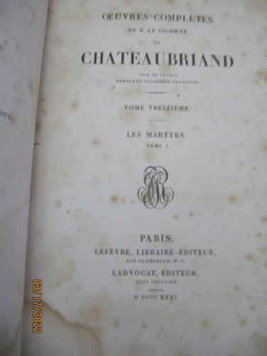 Oeuvres Completes Viconte Chateaubriand 1831 Ver Descripcion (Usado)