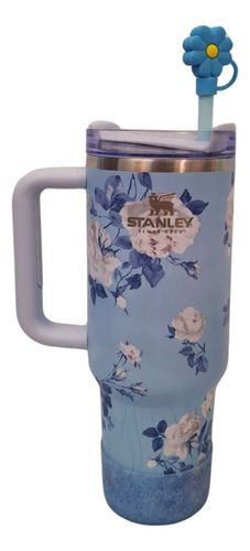 Vaso Térmico 1.2l Con Manija Floreado Celeste Flores